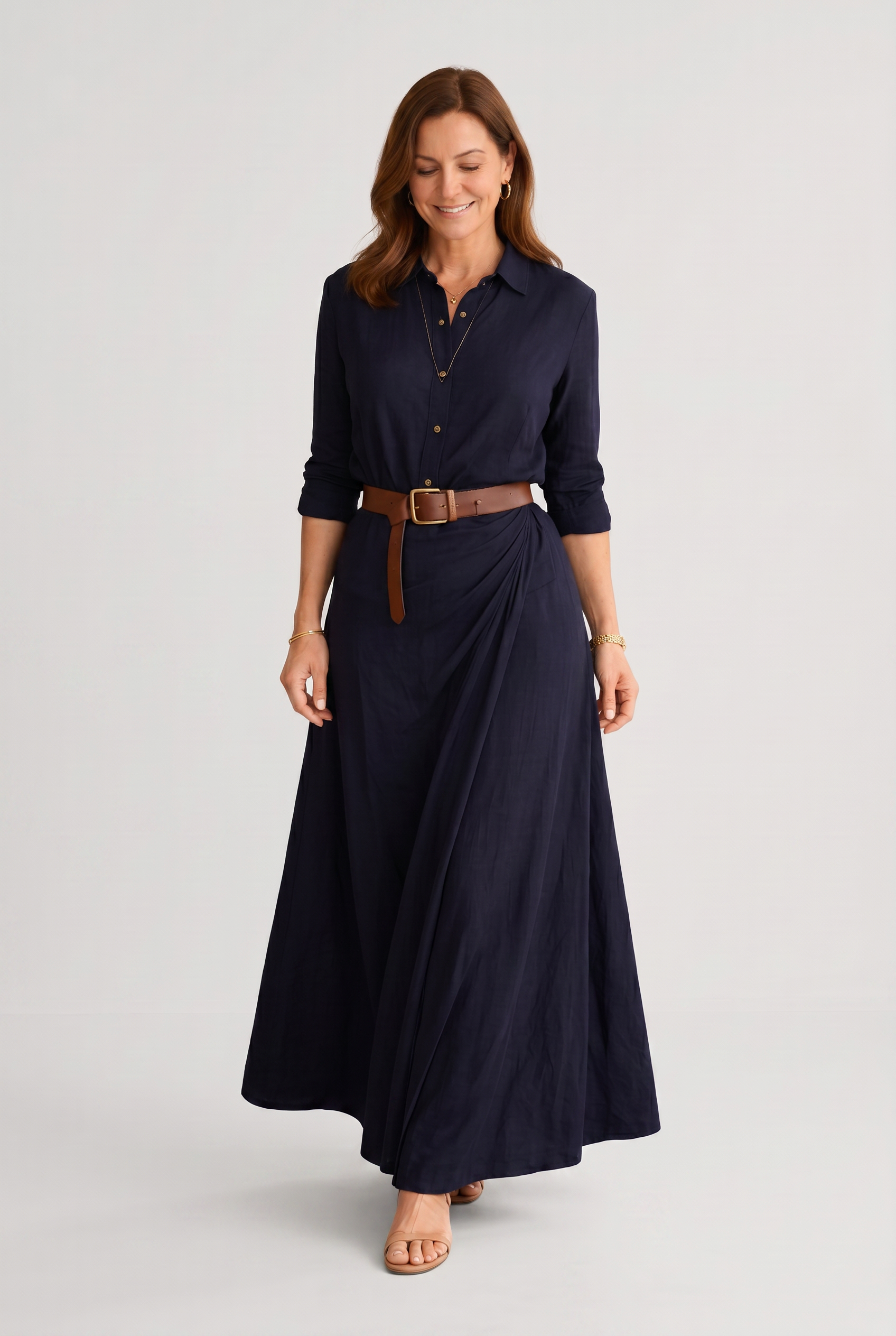 Printed Maxi Shirt Dress with Belt
