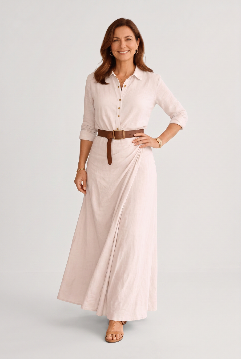 Printed Maxi Shirt Dress with Belt