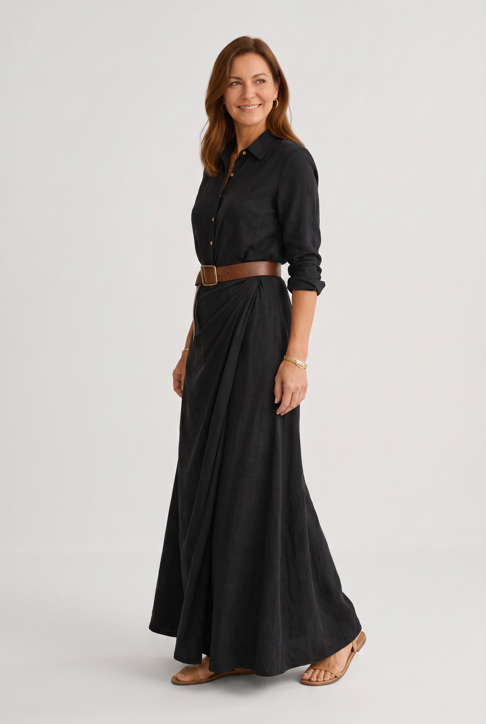 Printed Maxi Shirt Dress with Belt