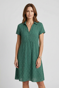 Women's collared split neck midi dress, front view