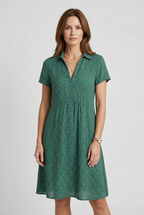 Women's collared split neck midi dress, front view