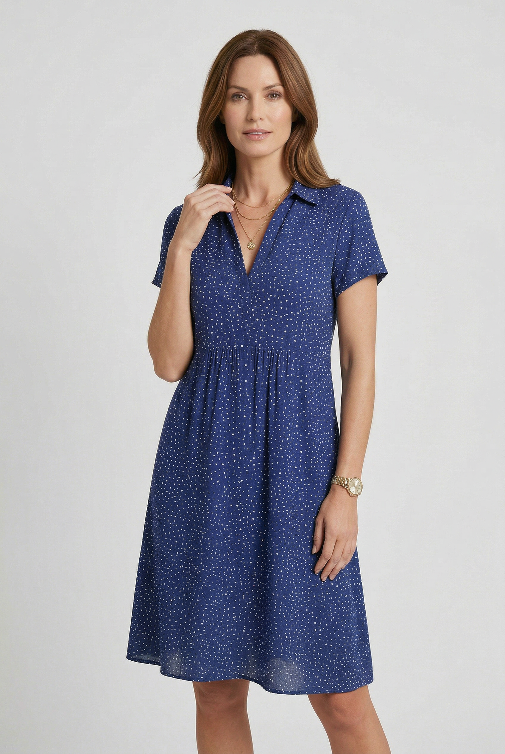 Women's collared split neck midi dress, alternate colour back view