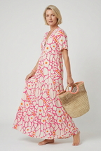 Women's printed V-neck midi dress in alternate print, front view
