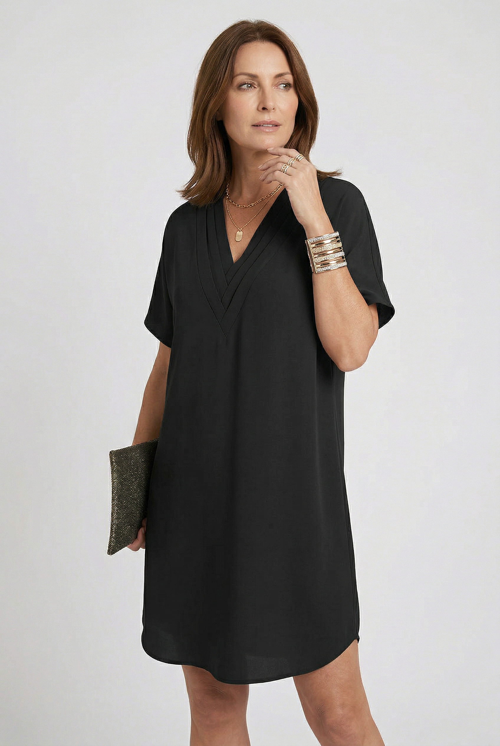 Women's V-neck summer mini dress, alternate colour front view