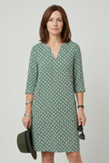 Women's vintage print split neck midi dress, front view