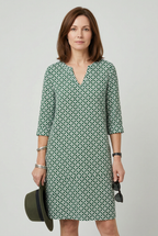 Women's vintage print split neck midi dress, front view