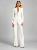 White tailored blazer and wide-leg trouser suit set, front view