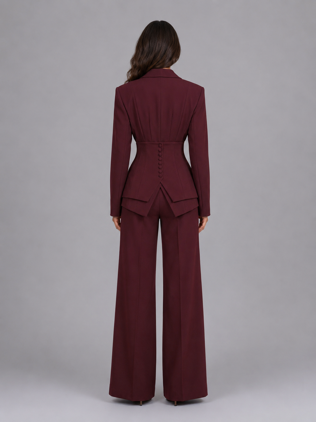 Cinched-Waist Blazer & Wide-Leg Trouser Suit