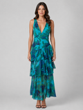 Tiered ruffle V-neck maxi dress on model | Alba Muse