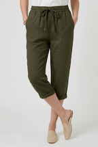 Women's roll-up linen trousers in alternate colour, front view
