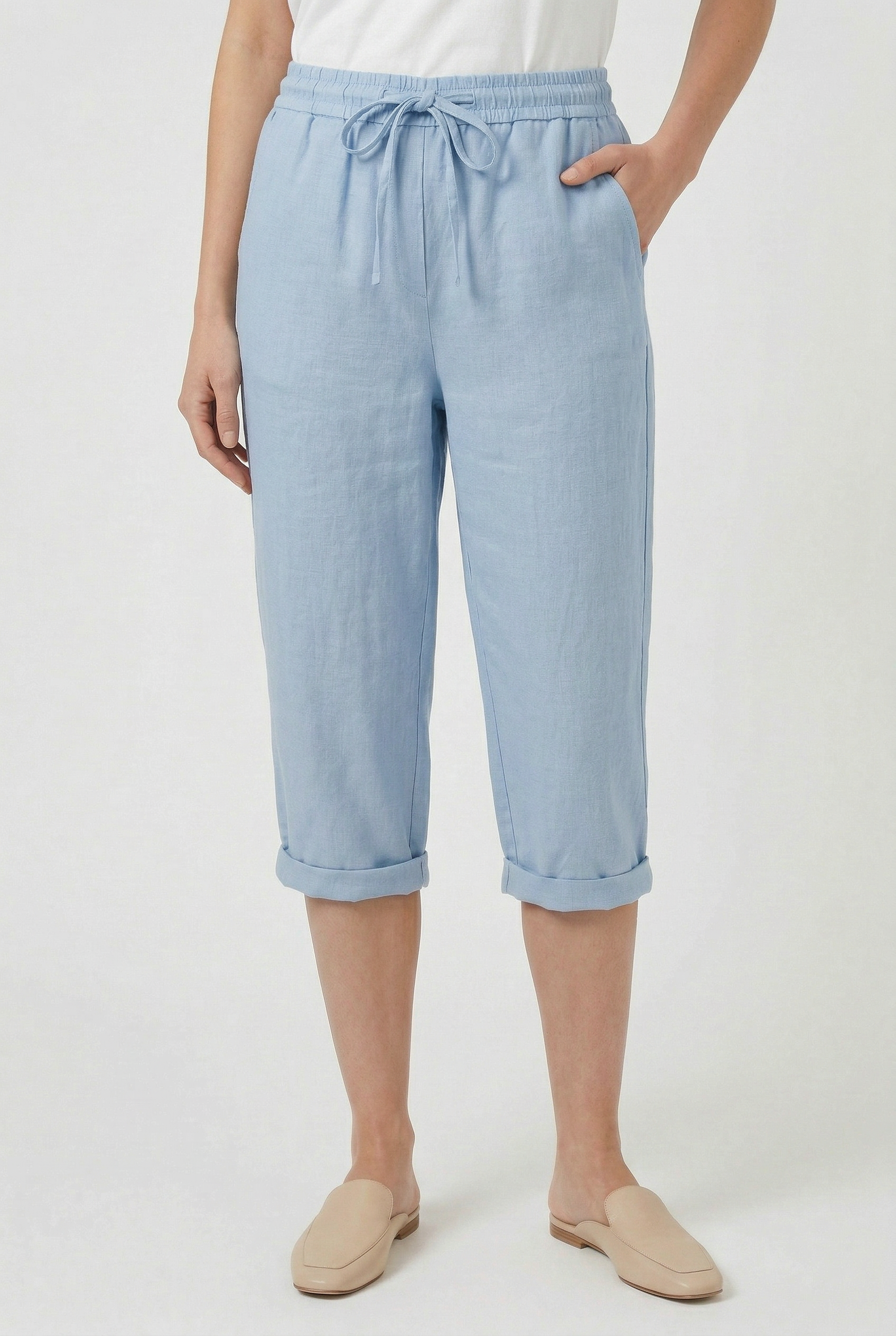 Women's linen-look drawstring trousers, second colour option