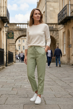 Women's relaxed fit linen-look trousers, back view