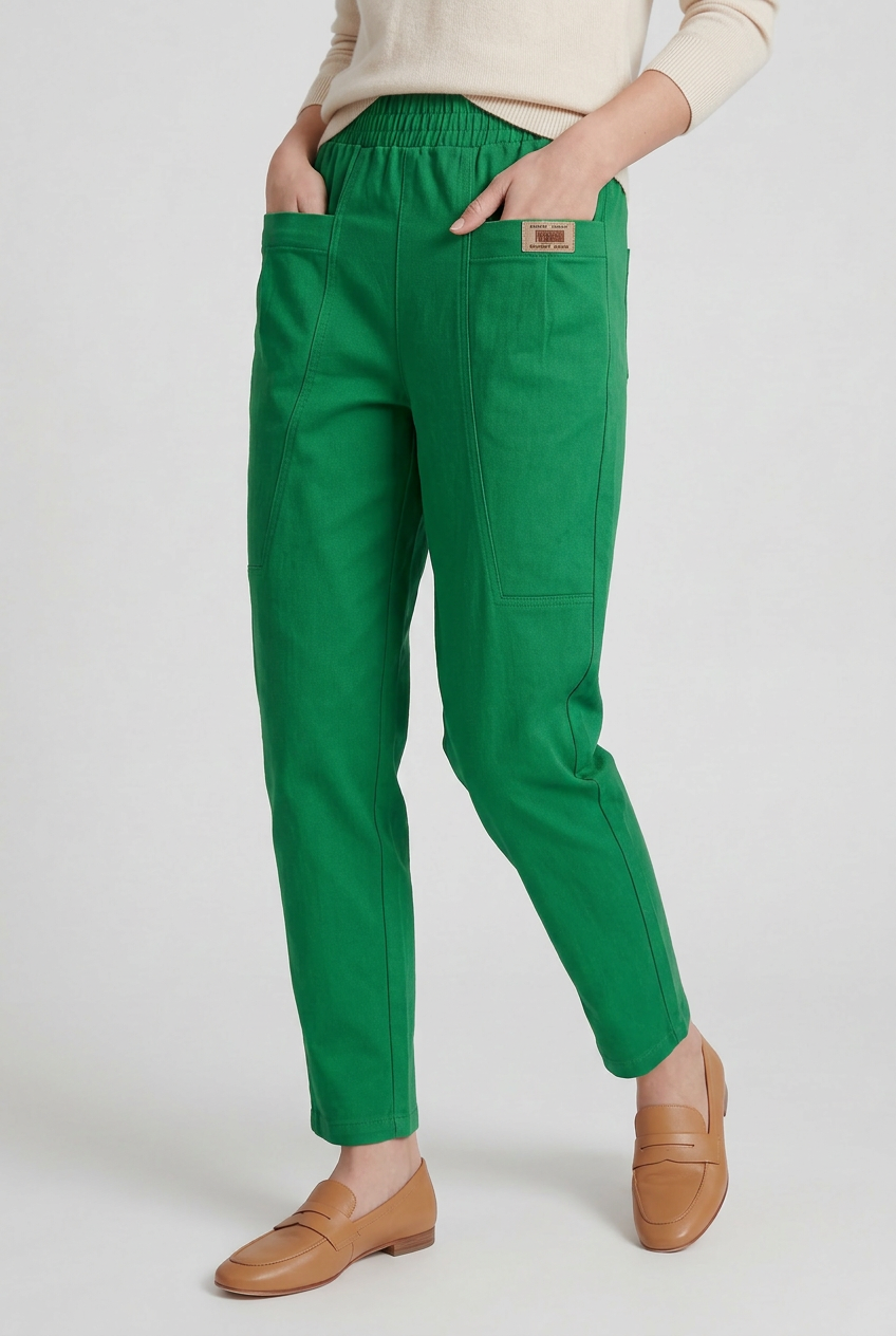 Straight-leg elasticated waist trousers, styled for smart-casual occasion