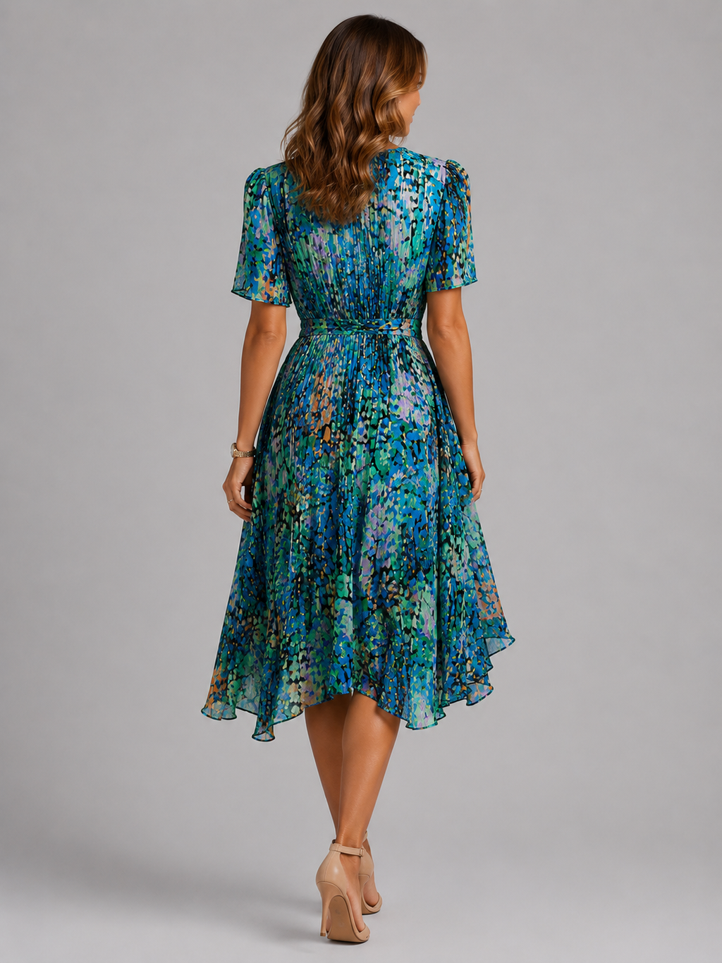 Floral Tummy Control Wrap Midi Dress