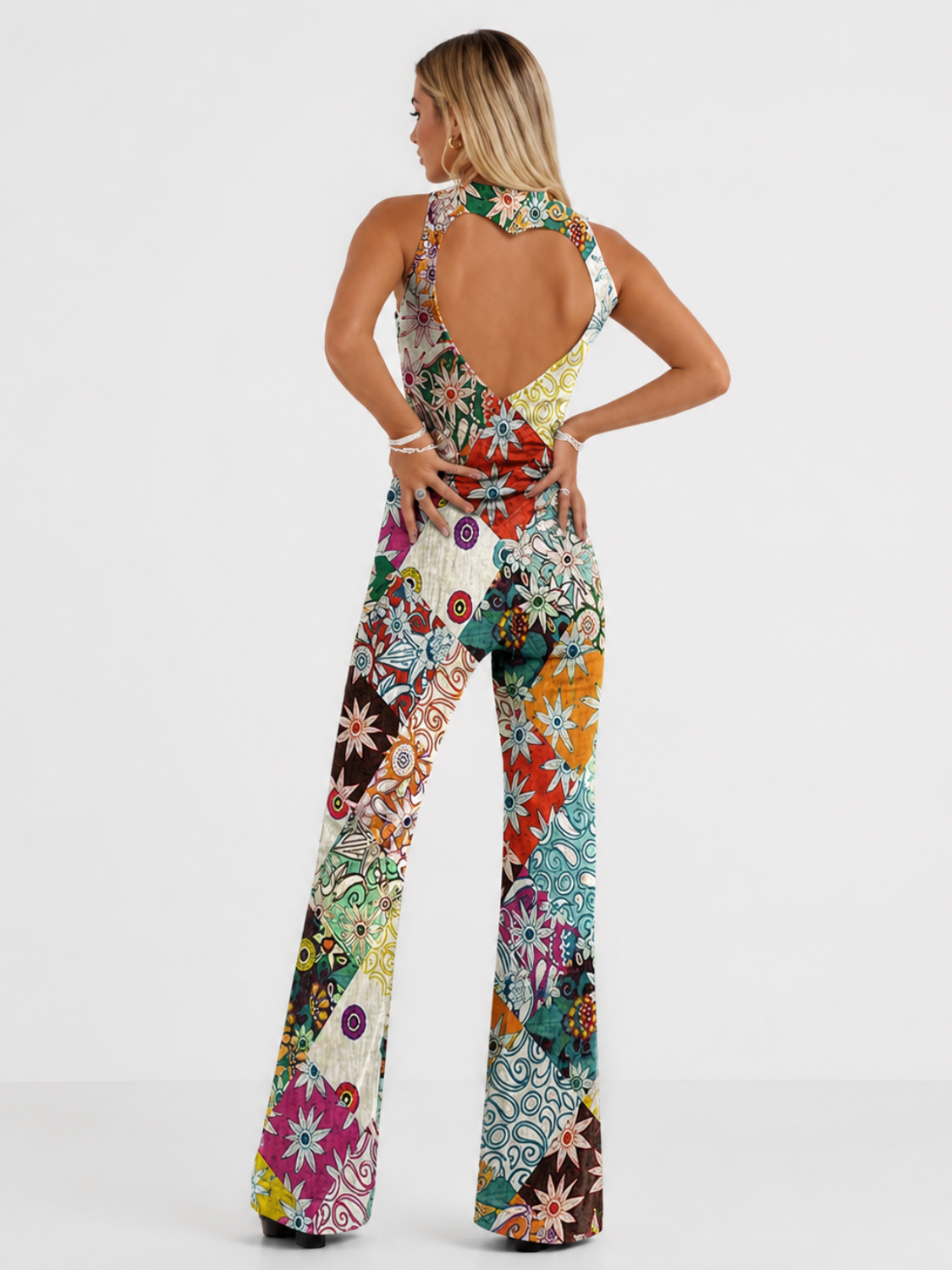 Retro Denim Floral Jumpsuit