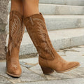 Camel Knee-High Western Boots, front view