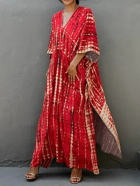 Cotton maxi dress side profile view