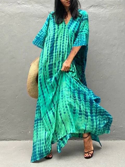 Cotton maxi dress front view relaxed fit