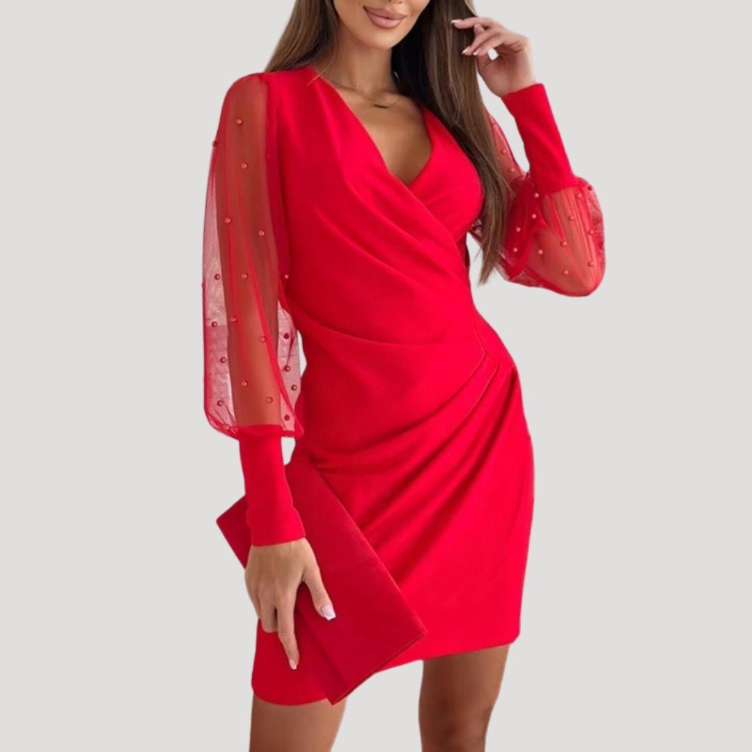 Lucy - Women’s Mini Wrap Dress Sheer Sleeve V Neck