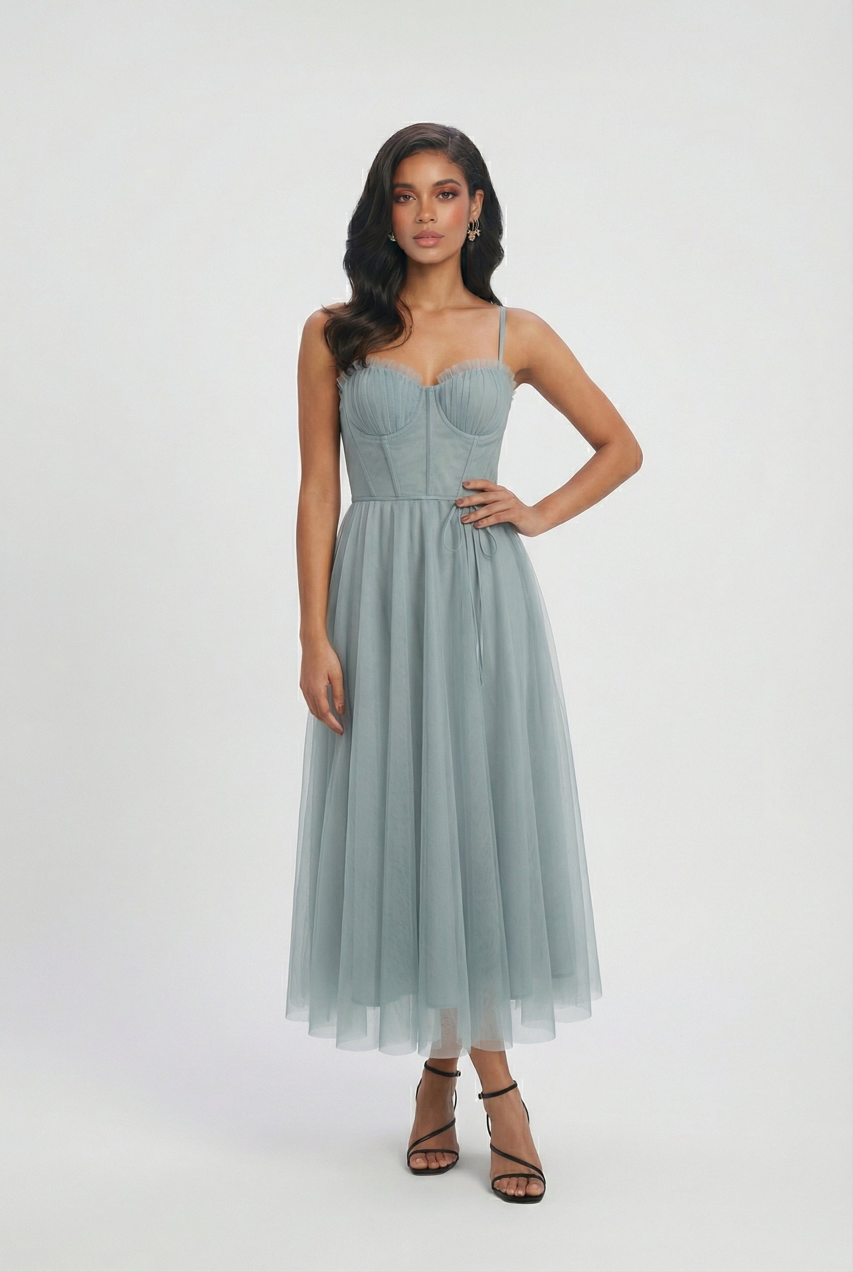 Women's Grey Blue A-Line Midi Dress