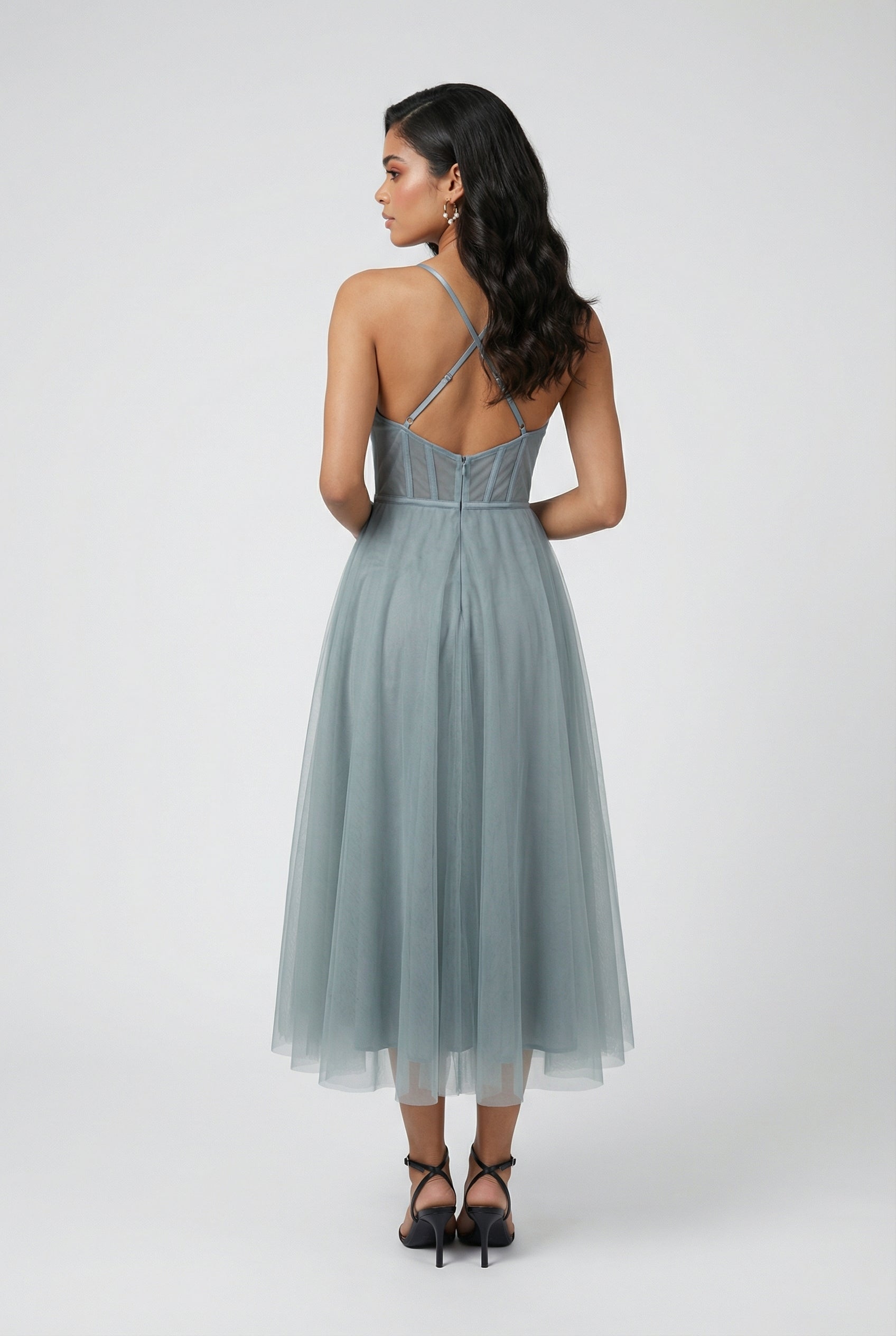 Women's Grey Blue A-Line Midi Dress