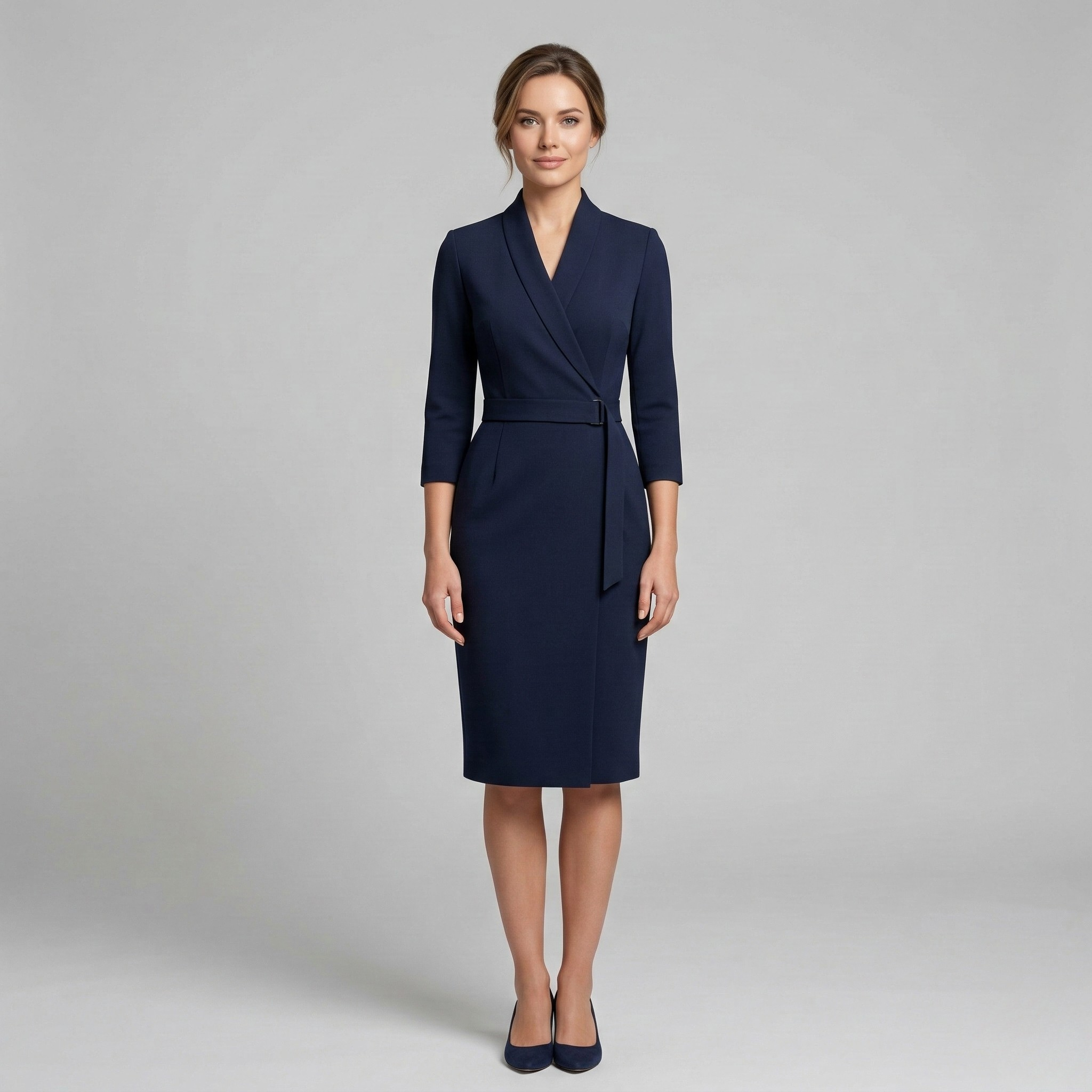 Women's V-neck belted pencil midi dress – 6 colours available sizes S to 2XL