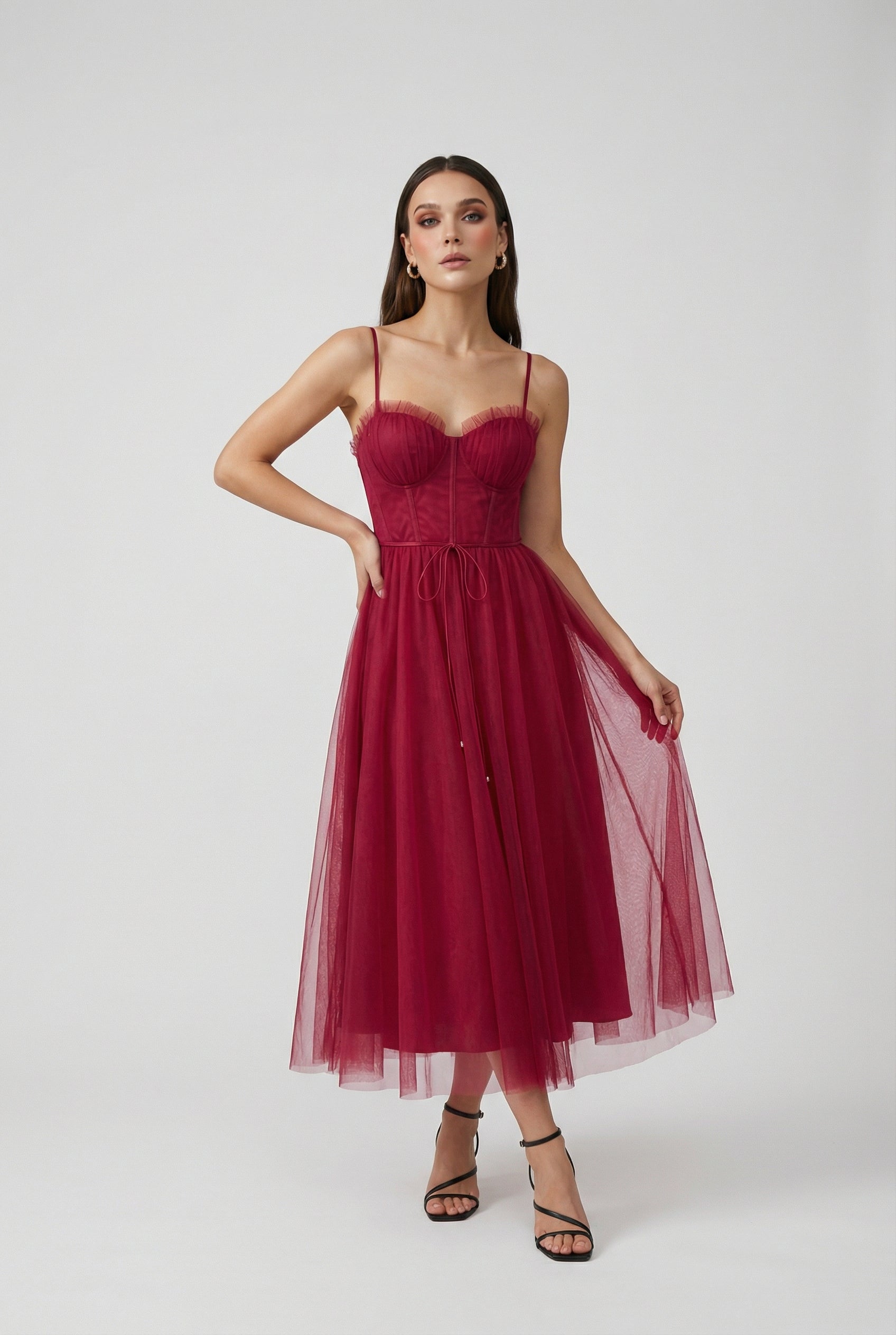 Women's Wine Red Midi Dress