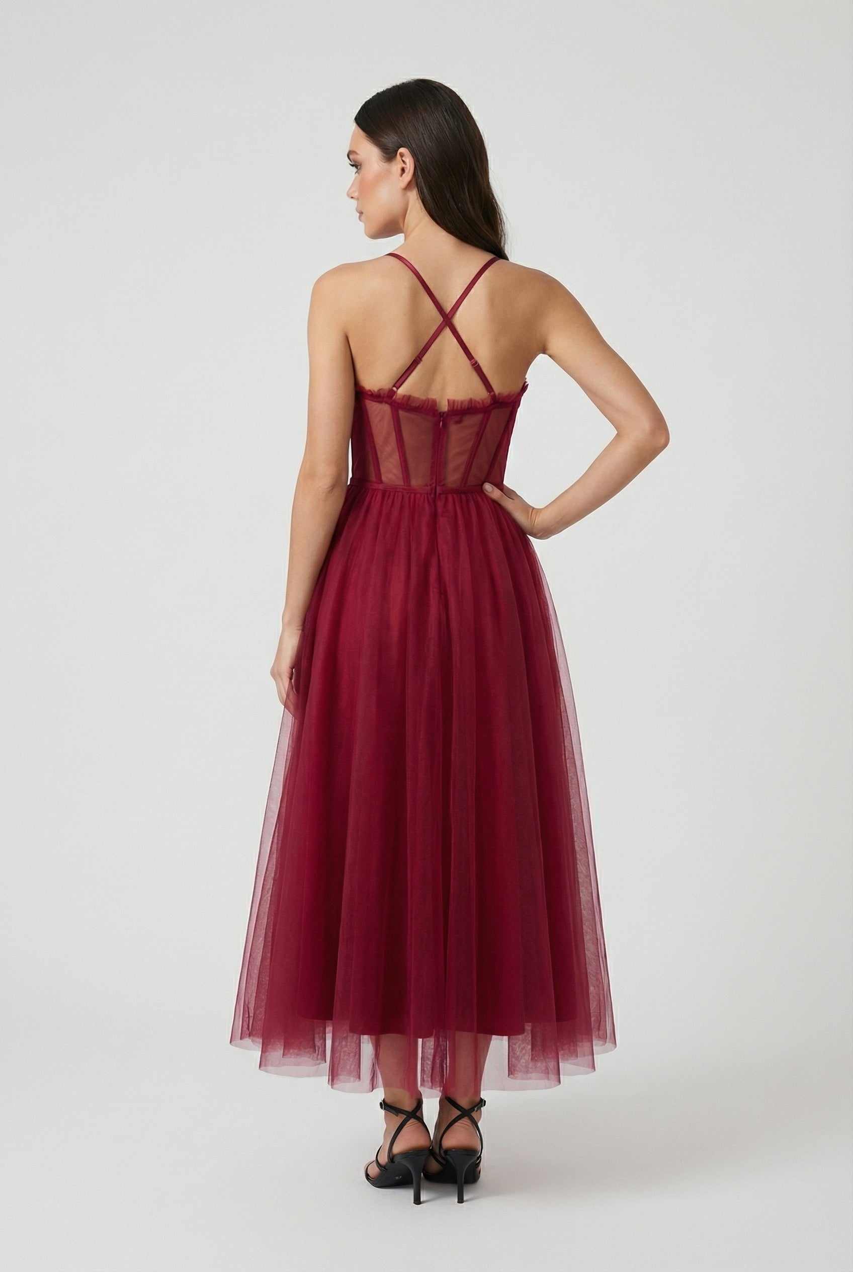 Women's Wine Red Midi Dress