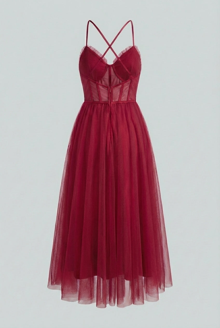 Women's Wine Red Midi Dress
