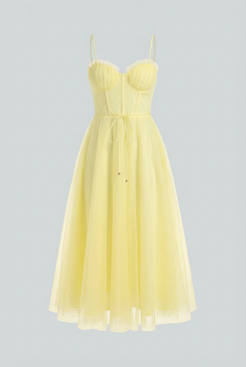 Women's Yellow Formal Midi Dress