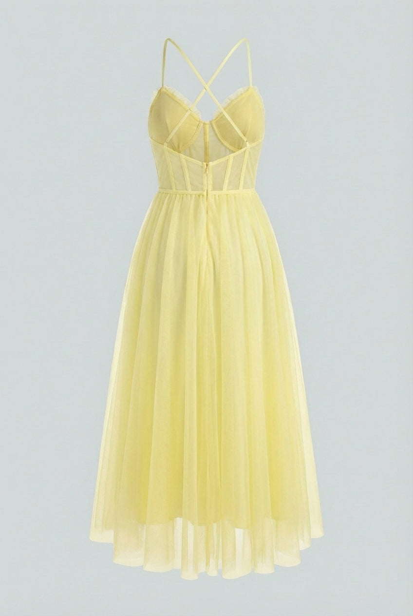 Women's Yellow Formal Midi Dress