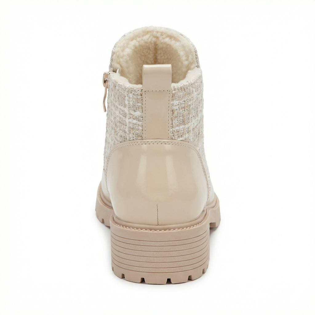 Beige tweed ankle boots with block heel
