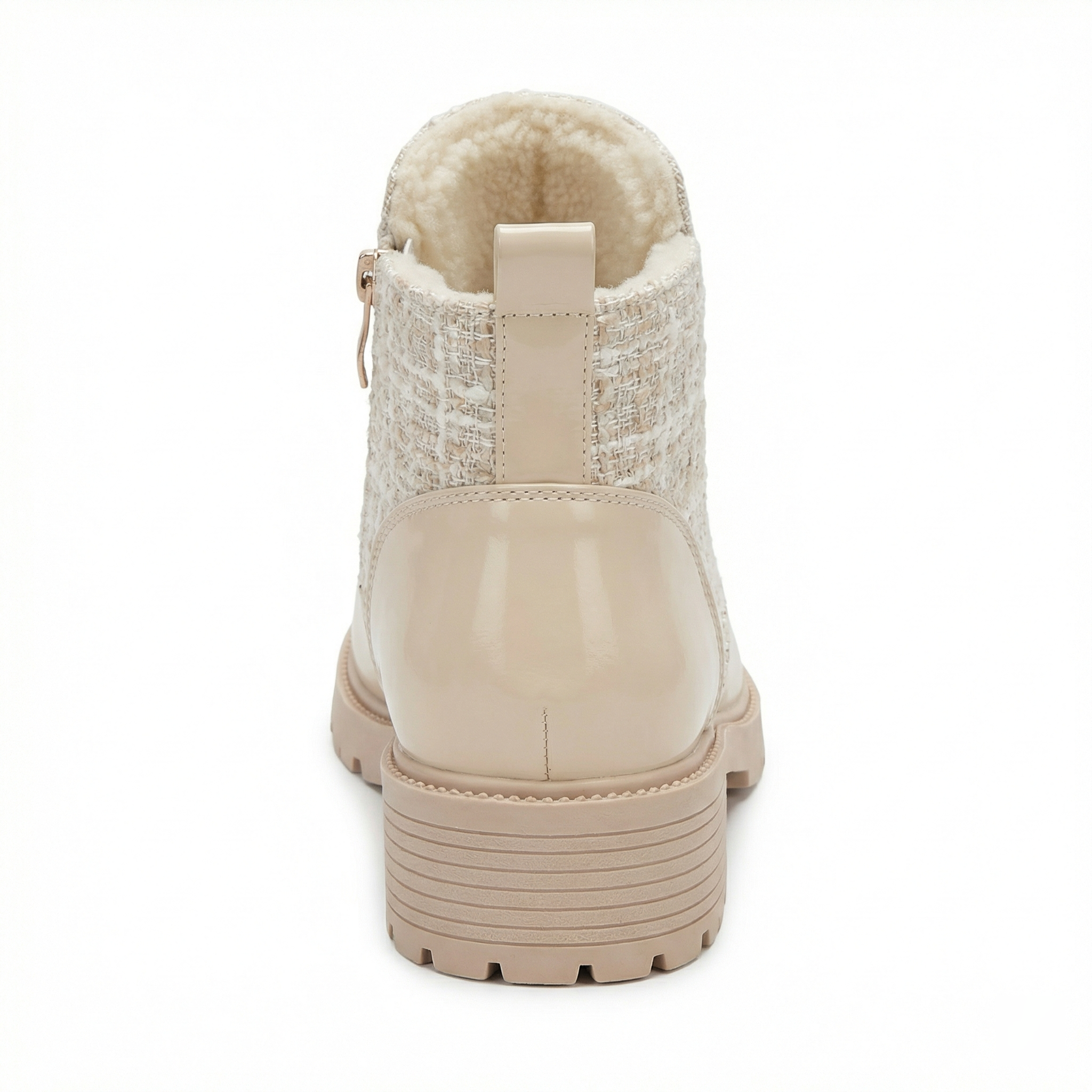 Beige tweed ankle boots with block heel