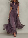 Purple chiffon maxi dress, front view