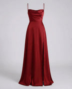 Women's sleeveless silk maxi dress product shot, burgundy colourway