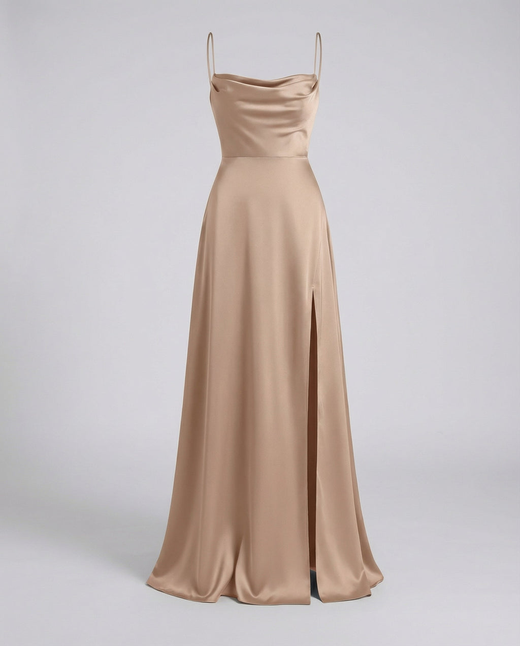 Women's sleeveless braided back silk maxi dress, three-quarter view