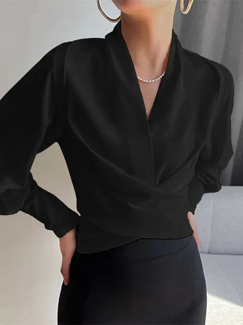 Women's Elegant Draped V-Neck Blouse