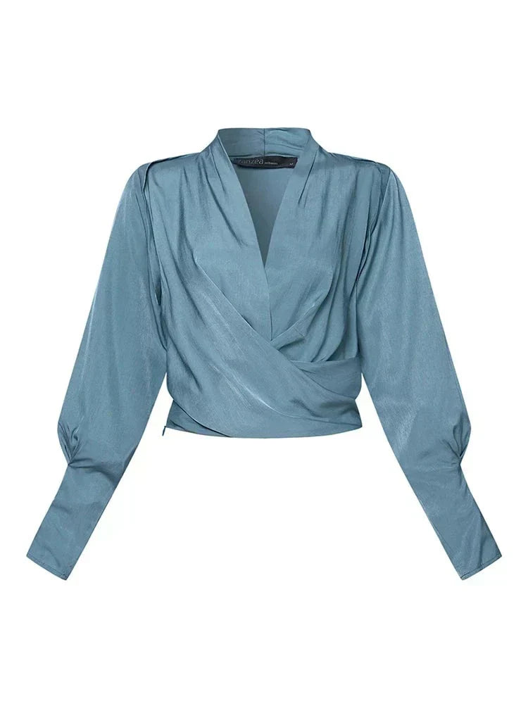 Women's Elegant Draped V-Neck Blouse