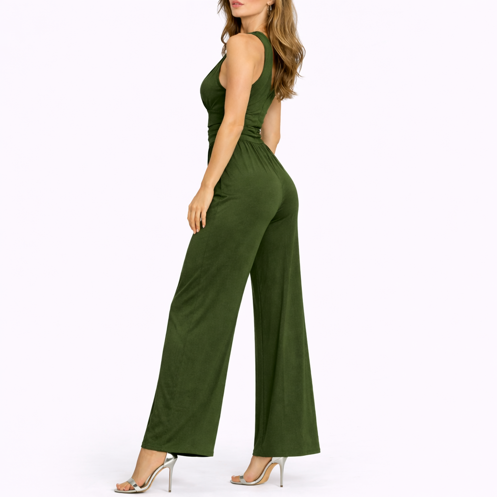 Chic women's sleeveless jumpsuit wide leg side view | Alba Muse