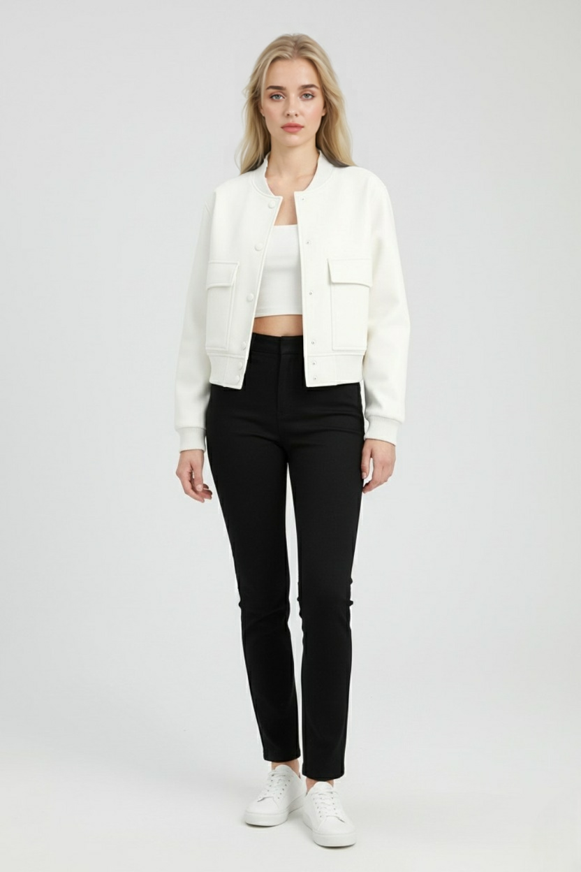 Women's Elegant Bomber Jacket - White