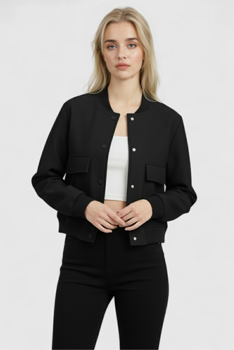 Women's Elegant Bomber Jacket - Black