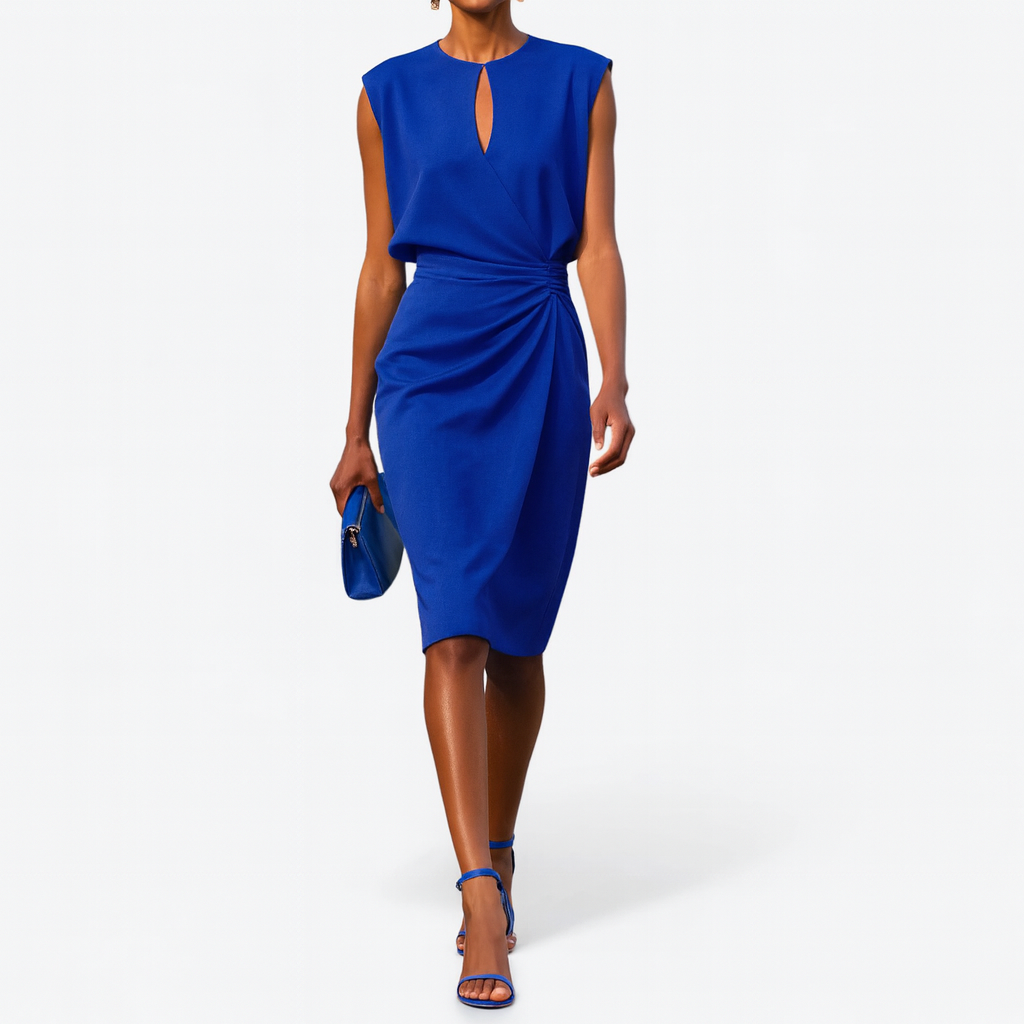 Elegant midi dress with graceful silhouette in white, alternative colour side view