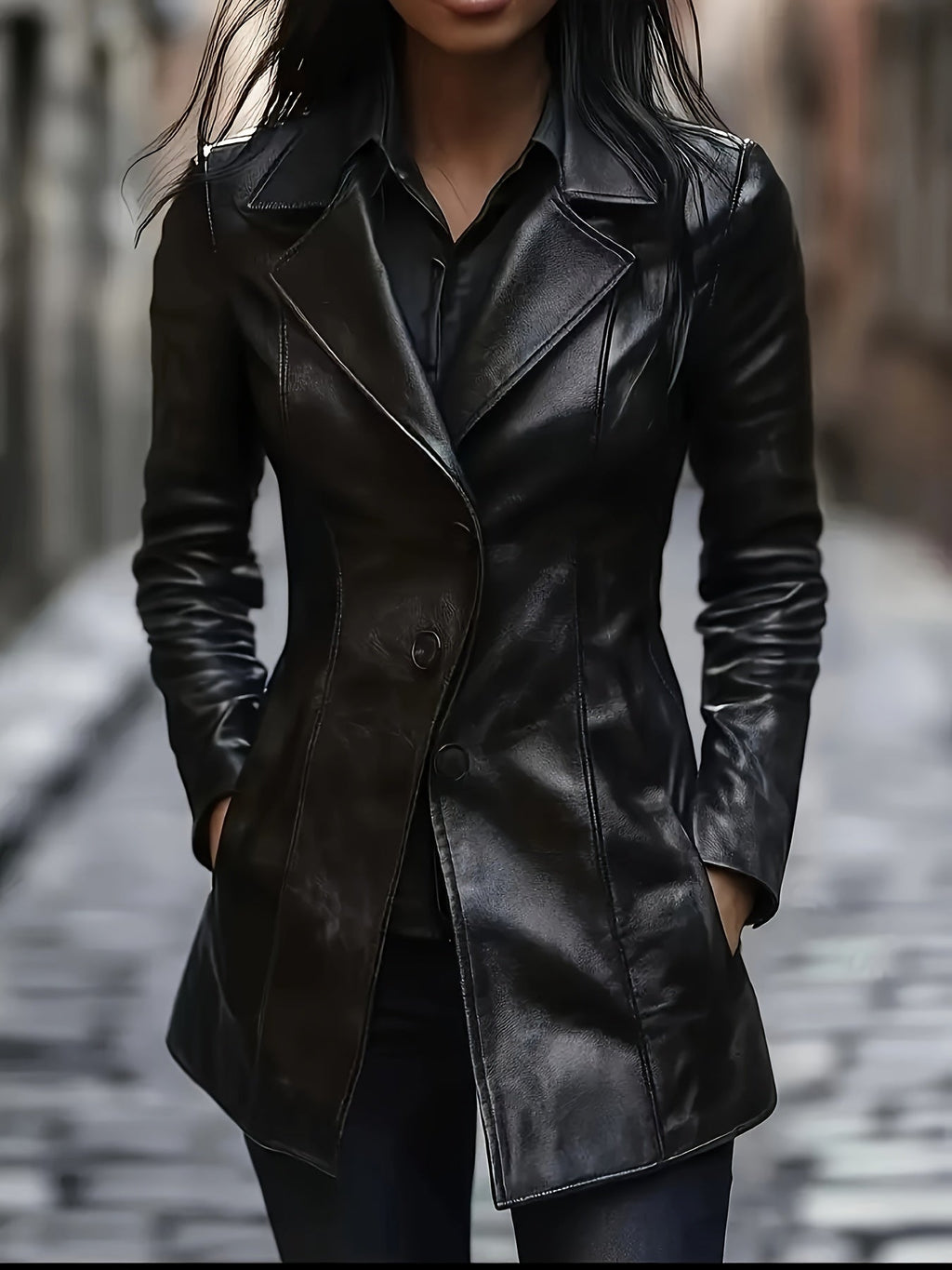 Black mid-length A-line Coat