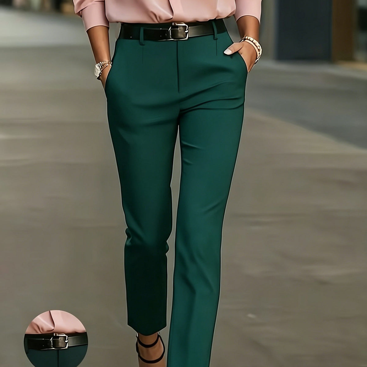 Dark Green high-waisted slim-fit pencil Trousers