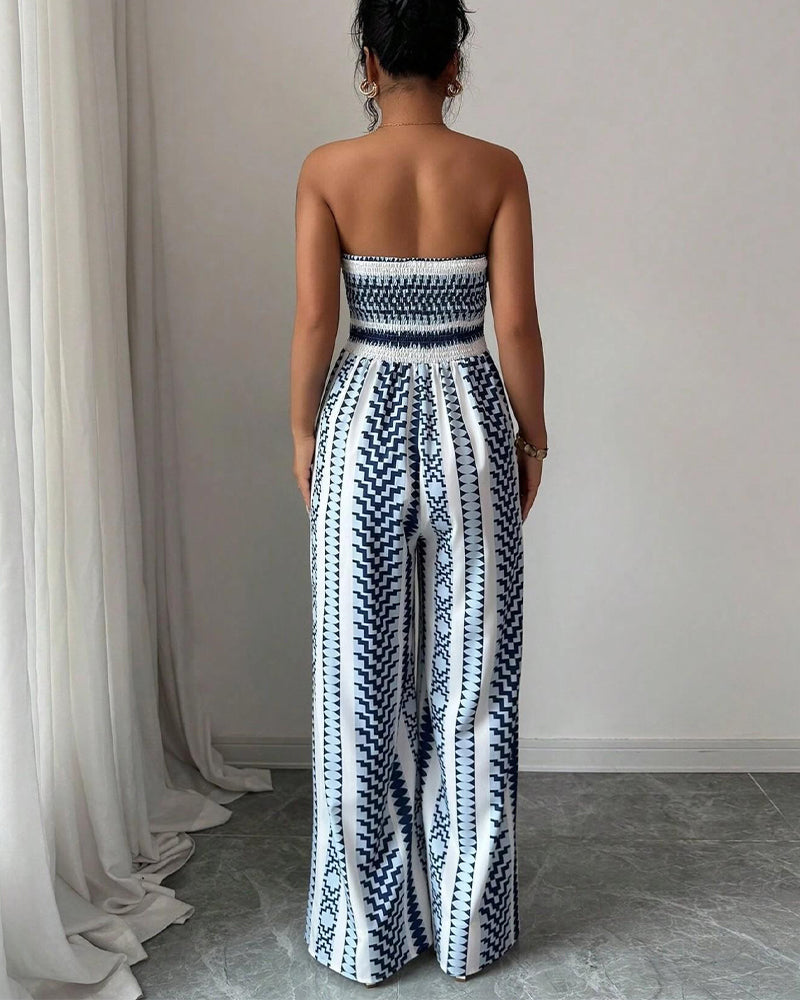 Geometric print sleeveless bandeau jumpsuit, side view