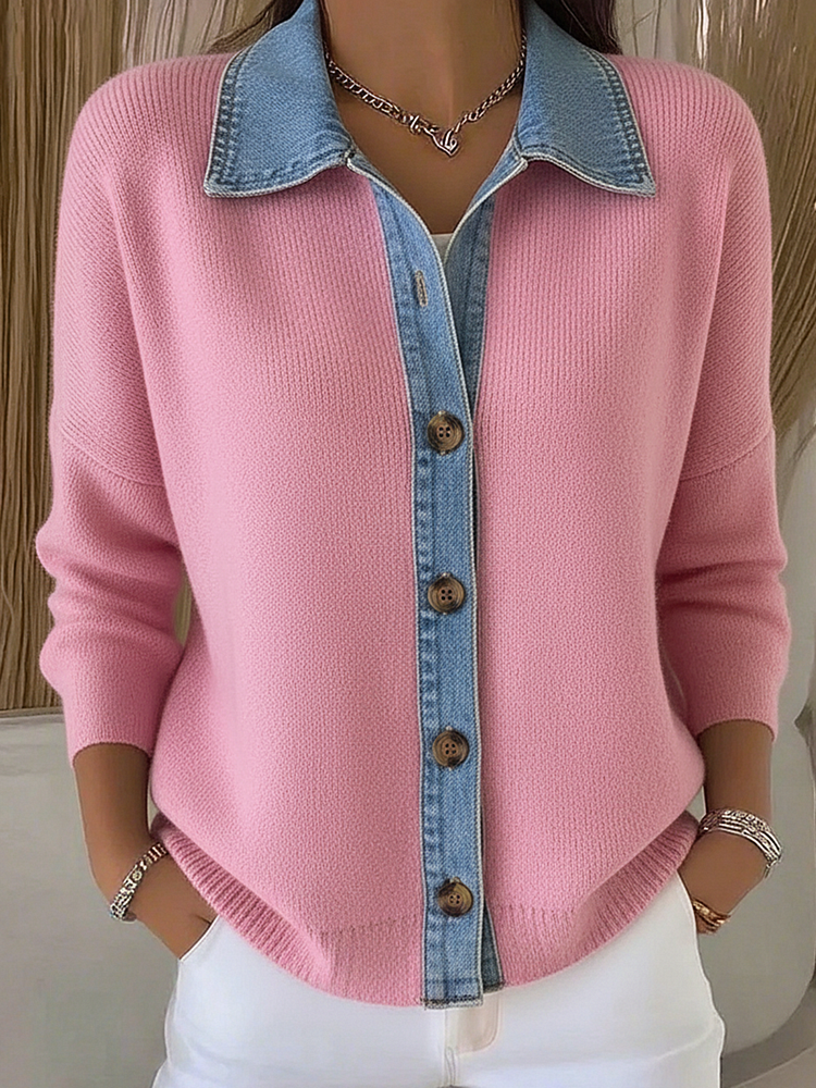 Women's Polo Collar Knit Cardigan — worn on model