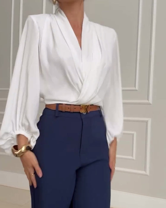Women's V-Neck Lantern Sleeve Blouse