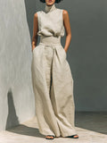 Sleeveless turtleneck and wide leg pants co-ord set, front view