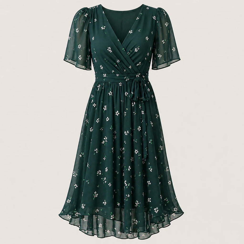 Floral Tummy Control Wrap Midi Dress