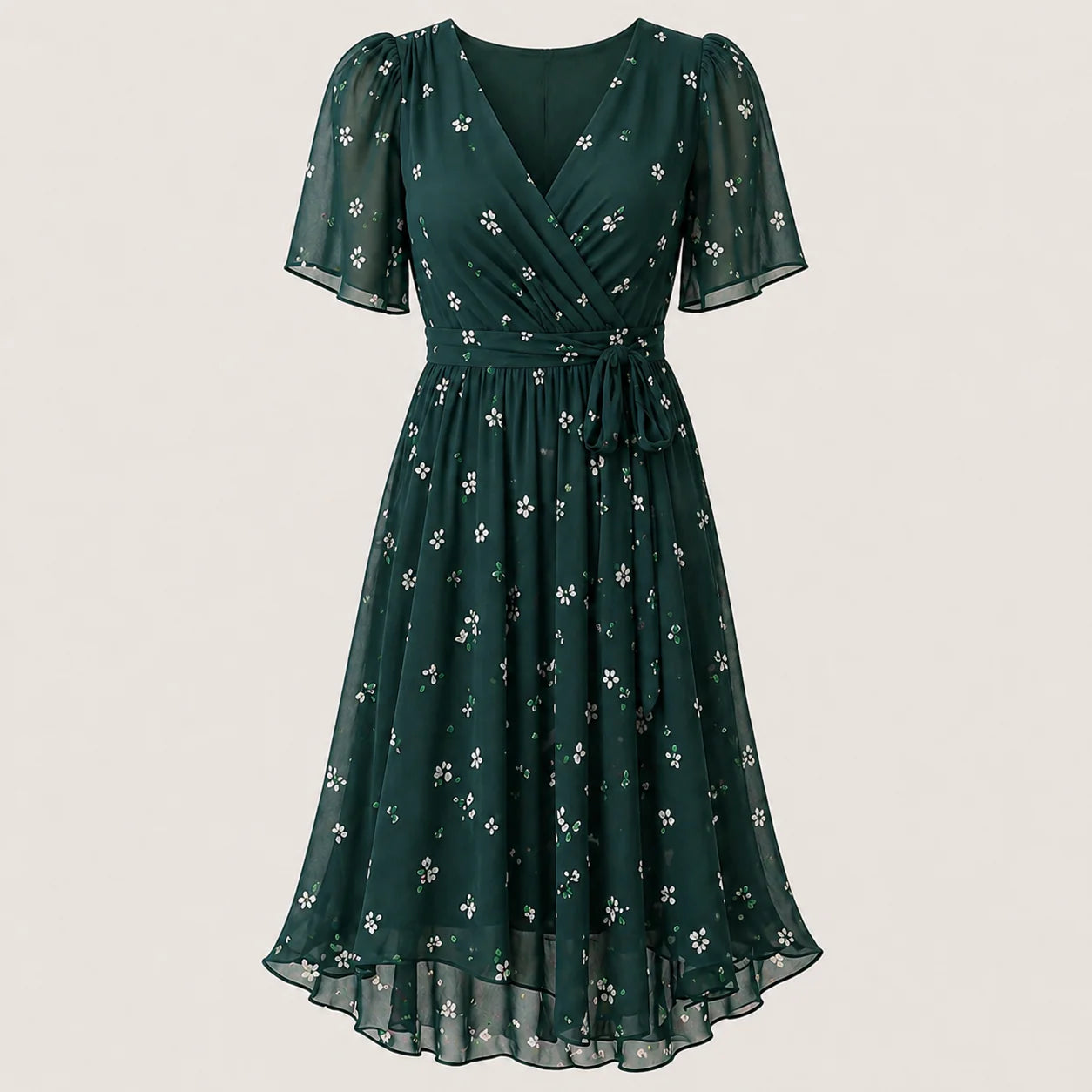 Floral Tummy Control Wrap Midi Dress